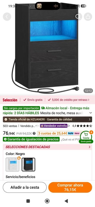 Mesita de noche con luz LED