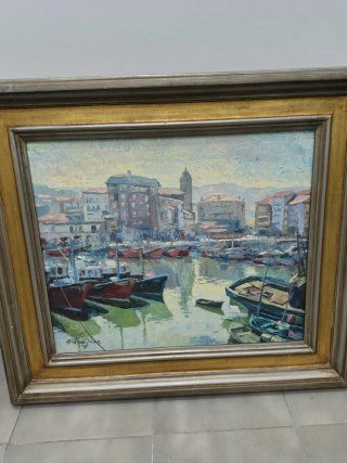 Cuadro al óleo Bermeo 1976 - H. San Juan