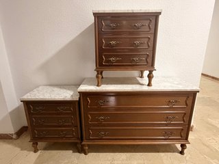 Conjunto Dormitorio Madera y Mármol