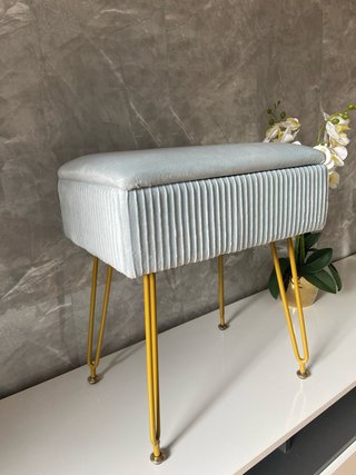 Taburete de Tocador Azul y Dorado