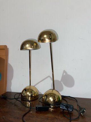 Set di 2 Lampade da Tavolo Dorate Vintage in Seta