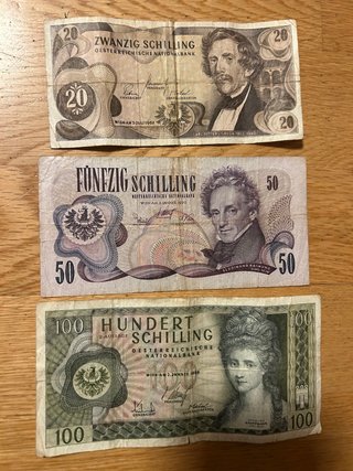3 Billetes Antiguos de Chelín Austriaco