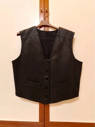 Gilet Vintage Leather Donna Nero Scollo V