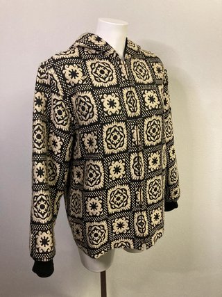 Giacca vintage 90' cappuccio jacquard nero beige