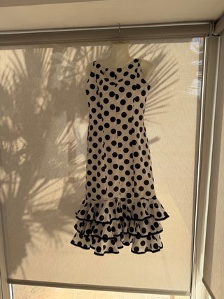 641 Traje de Sevillana Blanco y Negro 10/12 años