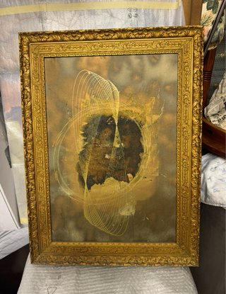 Quadro Astratto Materico con Cornice Dorata