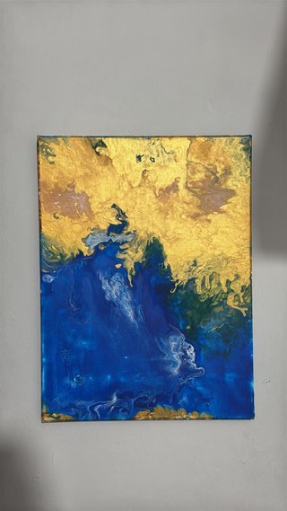Cuadro Abstracto Azul y Dorado
