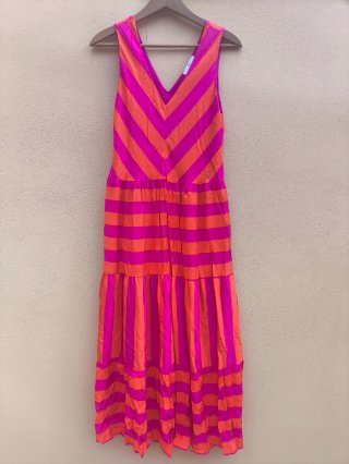 Vestido largo Casademunt rosa y naranja