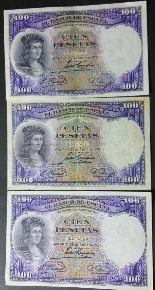 3 Billetes 100 Pesetas 1931 Banco de España