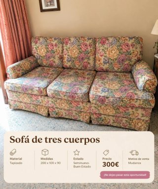 Sofá de tres cuerpos estampado